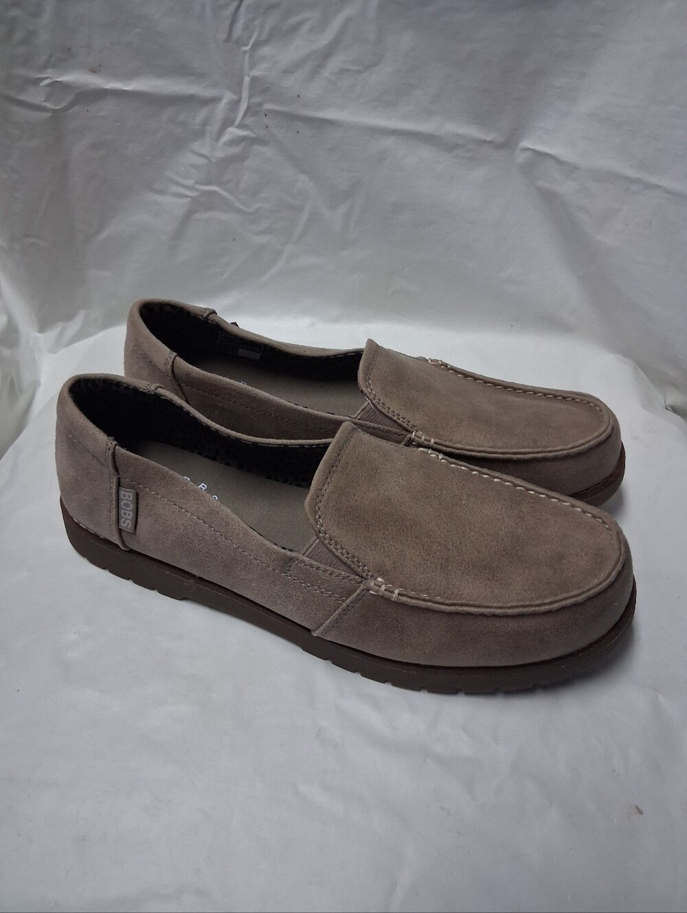 Skechers BOBS Chill Lugs Women's Taupe Suede Slip-On Loafers Sz 8.5 Preowned